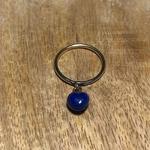 Vintage Blue Glass Heart Silver Dangle Ring